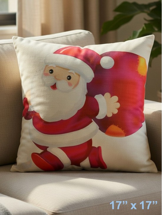 Cute Santa Print  Cushion W/ Filler